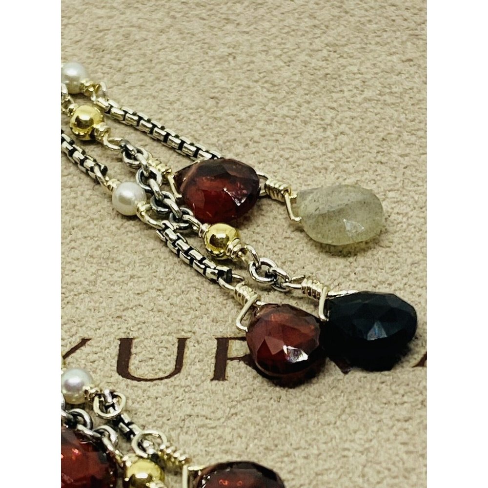 David Yurman Multi-Stone Pearl Sterling Silver Drop Earrings 18K 750 - Picture 5 of 12